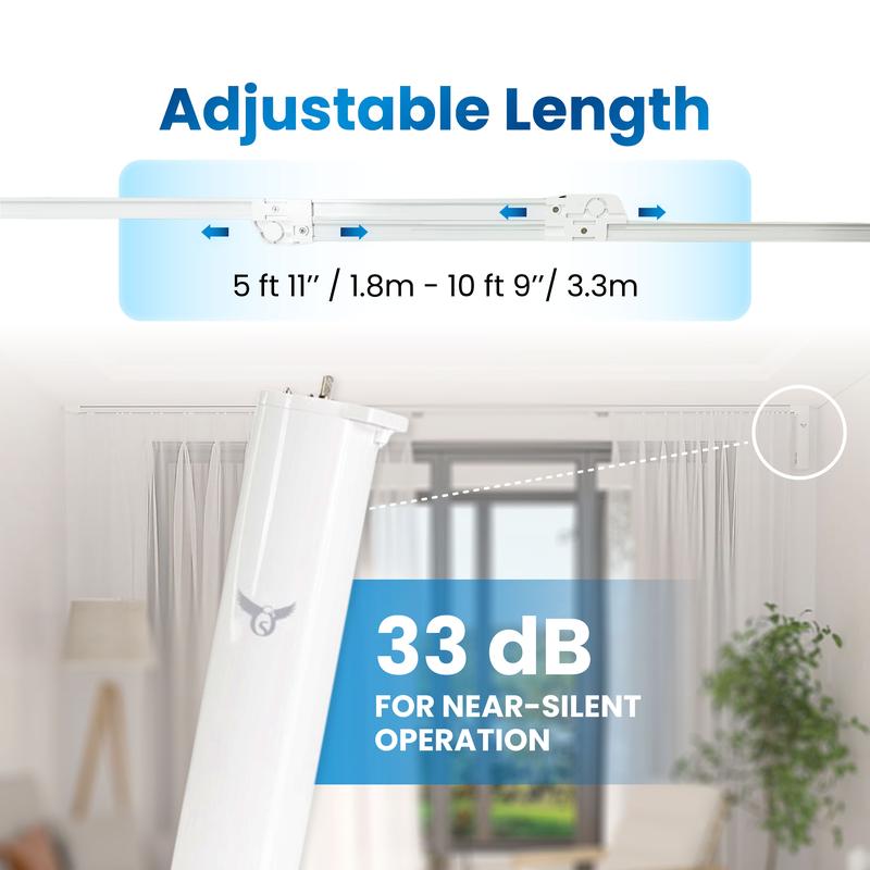 Osprey Smart Curtain Track, Single-Piece Motorized Rod, Adjustable Length, Quiet Heavy-Duty Motor, Remote & App Control, Works with Alexa & Google Assistant, Ceiling or Wall Mount