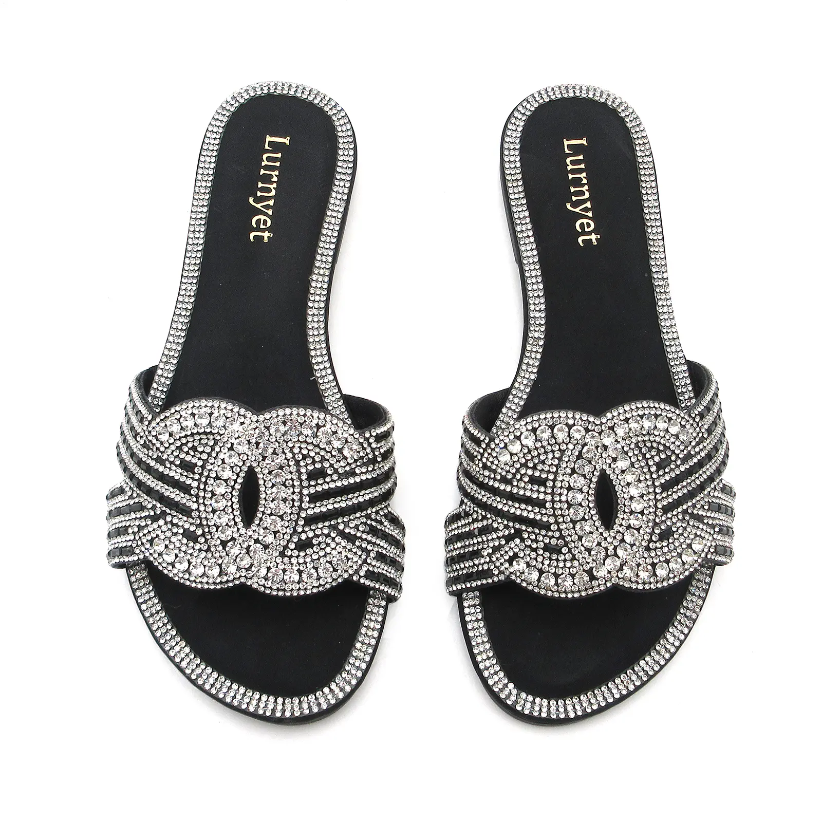 Women's Trendy Rhinestone Sandals, Breathable Slip-On Slides with Open Toe, Lightweight Cushioned Flat Footwear for Summer Beach, Trendy Sandals, Rhinestone Women's Sandals, Embellished Women's Sandals