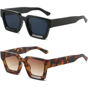 Men Women Cool Square Sunglasses Thick Frame Sunglasses Rectangle Sun Glasses UV Protection Shades Sunglasses