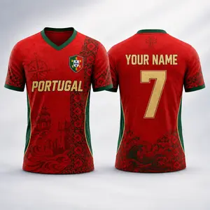 Portugal Custom Soccer Jersey Personalized Name Number Football Shirt Portuguese National Team Inspired Fan Jersey Athletic Sportswear Soccer Uniform Breathable Match Day Training Jersey Gift For Men Women Youth Soccer Fans