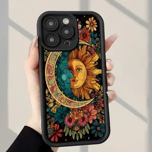 Stylish Phone Case Featuring a Sun And Moon Floral Design, Offering Shock Resistance And Anti-Fingerprint Properties. It Provides Full Coverage And Is a Thick, Soft Protective Case with iPhone 17 E Air Pro ProMax iPhone16 15 14 Plus 13 12 Mini 11 X XS XR