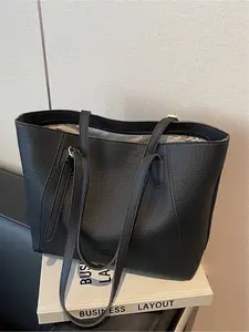 Women's Large Capacity Tote Bag, Casual Solid Color Shoulder Bag, Versatile Commuter Bag, Elegant Commuter Bag, Textured Commuter Bag for Daily Use, Stylish and Practical Handbag