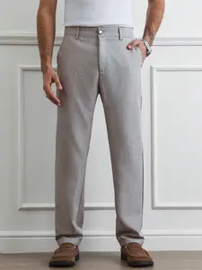 Men's High-Waisted Pleated Gray Trouser - Wrinkle-Resistant, Drapey Fabric, Wide Straight Pants, All Seasons, Comfortable, Versatile, Suitable for Commuting, Casual Wear