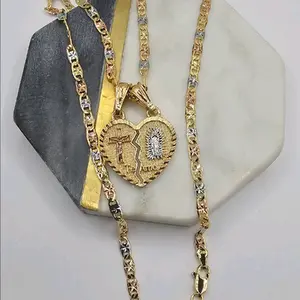 TE AMO VIRGIN MARY & CHRIST ON THE CROSS beautiful necklace gold-plated three colors