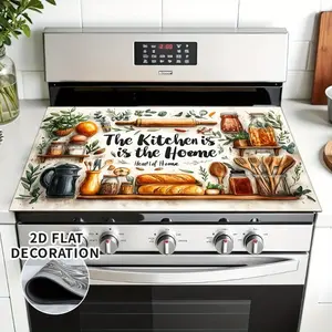2D flat, 1-piece stove cover replacement decoration kit - protective rubber countertop protector, suitable for electric stoves and induction cookers, fashionable kitchen decoration, designed as "kitchen is home", diatomaceous earth oven mat