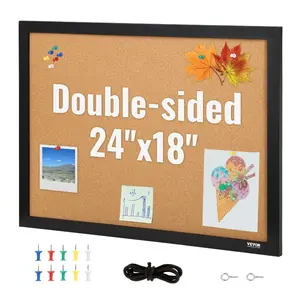 VEVOR Cork Board, 24x 18 inches, Double-sided Bulletin Board with MDF Sticker Frame, Vision Board Includes 10 Pushpins, for Display and Decoration in Office Home and School