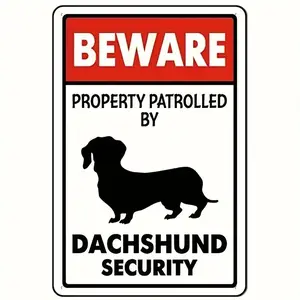 Beware of Dachshund Security Warning Sign - Heavy-Duty 8x12 Inch Metal Dachshund Dog Alert Sign, Rustic Outdoor/ Warning Decoration for,, Bars, Gates - No Electricity Needed, Dachshund Owner Gift
