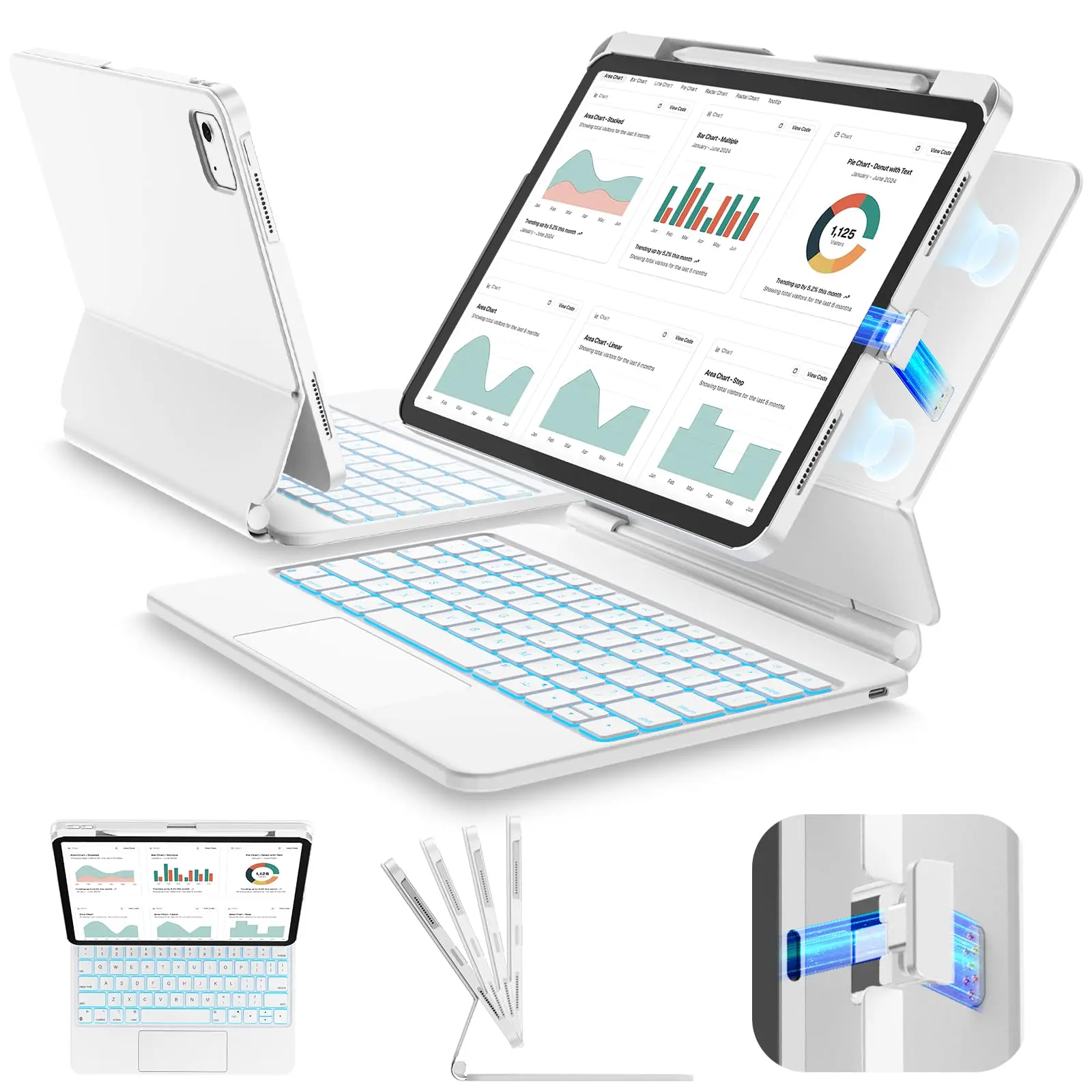 NAIDUN Keyboard Case for iPad, with 7-Color Backlight, Multi-Mode, Removable Carbon Fiber Back Case, Magnetic Floating Stand, Larger Trackpad Touchpad Keyboard Digital Products Tablet Keyboard