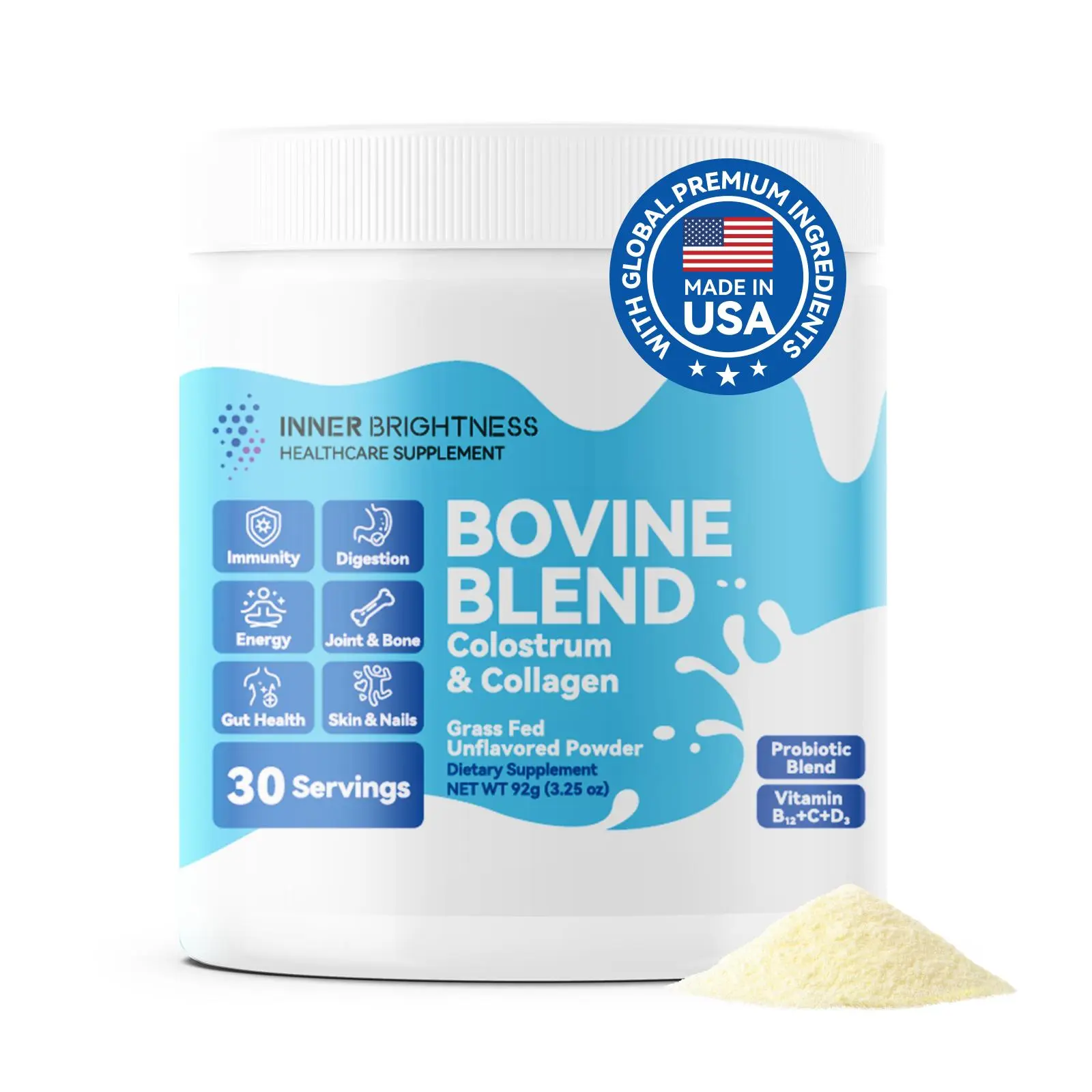 Bovine Colostrum & Collagen Powder for Gut Health, Immune Support, Hair Growth & Beauty Supplement, Sugar Free – IgG, Probiotics, Vitamin B12, C, D3 – Unflavored, 30 Servings women vita