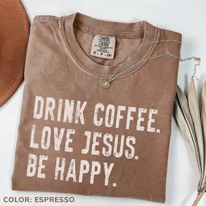 Comfort Colors Christian TShirt, Jesus and Coffee TShirt, Minimalist Jesus Apparel, Coffee Lover T-Shirt, Funny Coffee Trendy Christian Gift