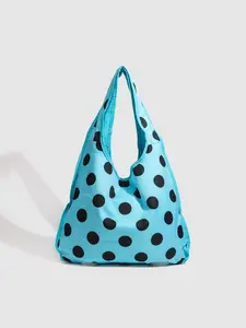 Blue Polka Dot Canvas Tote Bag, Large Capacity, Versatile Handbag, Shoulder Bag, Crossbody Bag, Fashionable Women's Shopping Bag