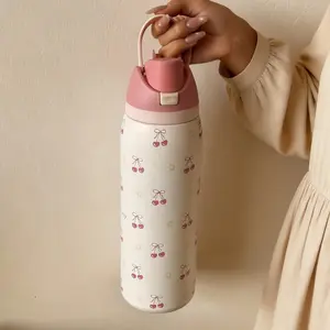 Double Layer Stainless Steel Insulated Cup, 24oz/32oz/40oz Cherry Blossom Design, Cold Retention, Straw Included, Ideal for Outdoor Travel Gym Home Office School