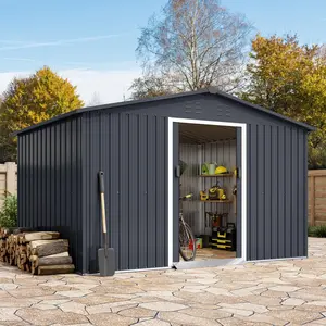 GARVEE Outdoor Storage Shed 12 x 10 Ft, Outdoor Tool Metal Shed with Lockable Door, Air Vents and Sloping Roof, Metal Aluminum Waterproof Tool Sheds for Yard, Garden, Patio, Garage, Lawn, Gray