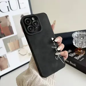Personalized 3D Engraved Initials Name Smartphone Case, Luxury Soft Faux Lambskin Leather Shockproof Bumper Casing for iPhone 17/16/15/14/13/12/11 Pro Max & 17/16/15/14 Plus, Handheld Cellphone Accessories