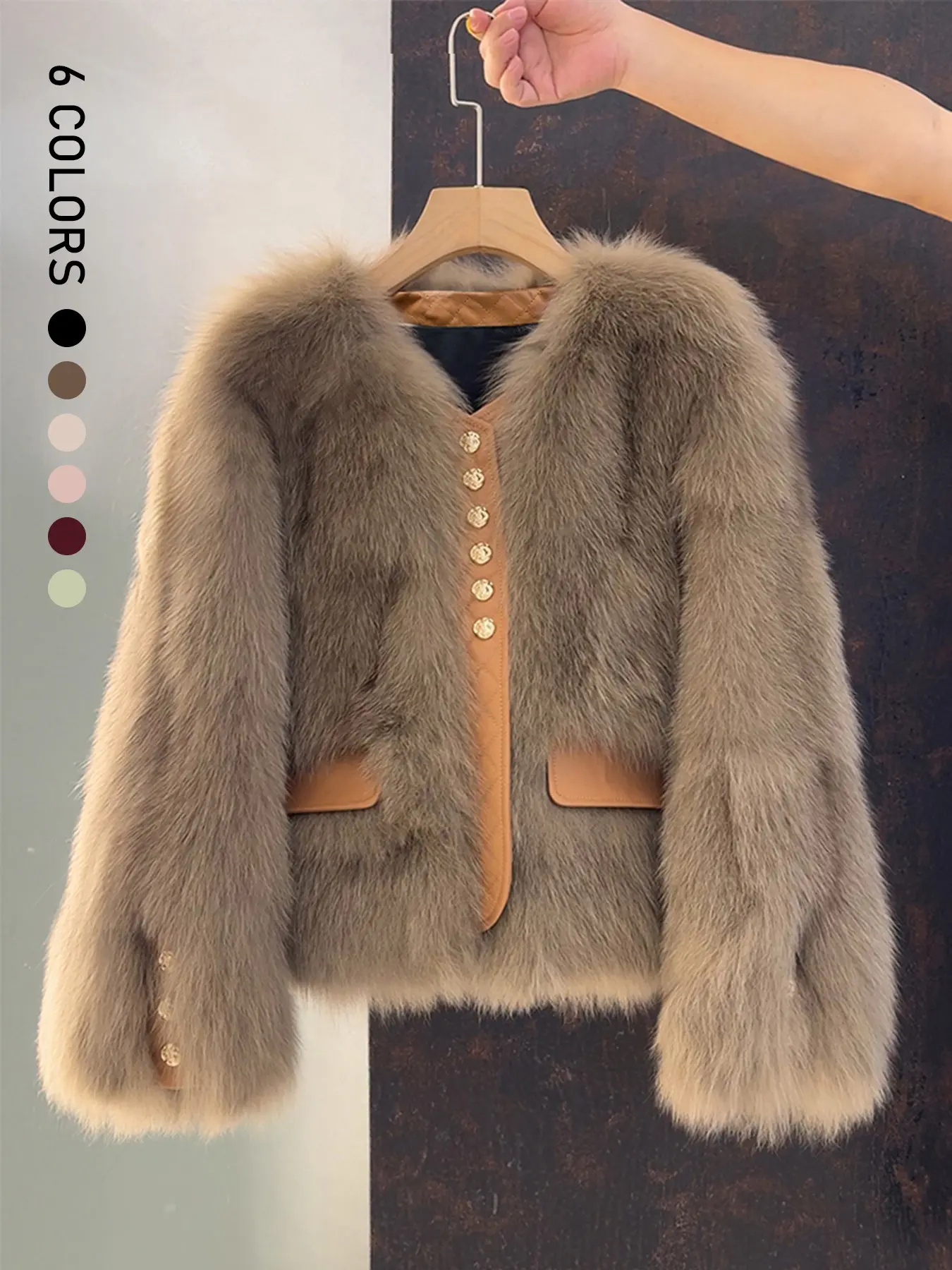Women's Faux Fox Fur Coat Jackets Loose Short Section Autumn Winter Casual New Style Korean Version Commuting Real Fur Patchwork Outerwear