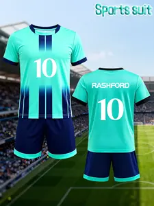 2-piece Boys' Stylish Outdoor Sports Style Set (Size 10 RASHFORD Style) Summer Football Jersey, Refreshing Dribbling Printed Jersey, Trendy Short-sleeved and Shorts Set