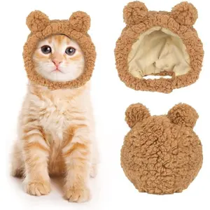 Pet Bear Hat Adorable Animal Shape Warm Soft Easy-to-Adjust Fit Cozy Brown Winter Headwear for Small Dogs & Cats Ideal for Photos Dress-Up Pet Clothing Accessory