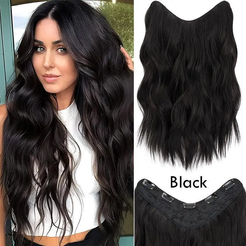 18" 45CM V-Shaped One Piece Clip In Hair Extensions Curly Wavy Hair With 5 Clips Synthetic Invisible Hairpieces For Women 18" 45CM V-Shaped One Piece Clip In Hair Extensions Curly Wavy Hair With 5 Clips Synthetic Invisible Hairpieces For Women