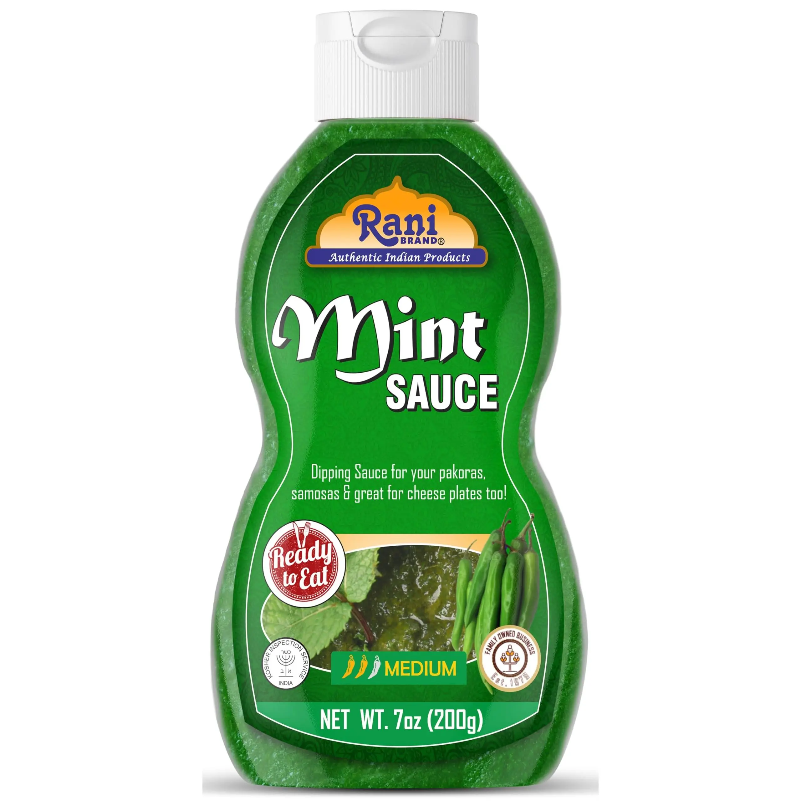 Rani Mint Sauce (Savory Dipping Sauce) 7oz (200g) Glass Jar, Ready to eat, Vegan ~ Gluten Free | NON-GMO | Kosher | Indian Origin