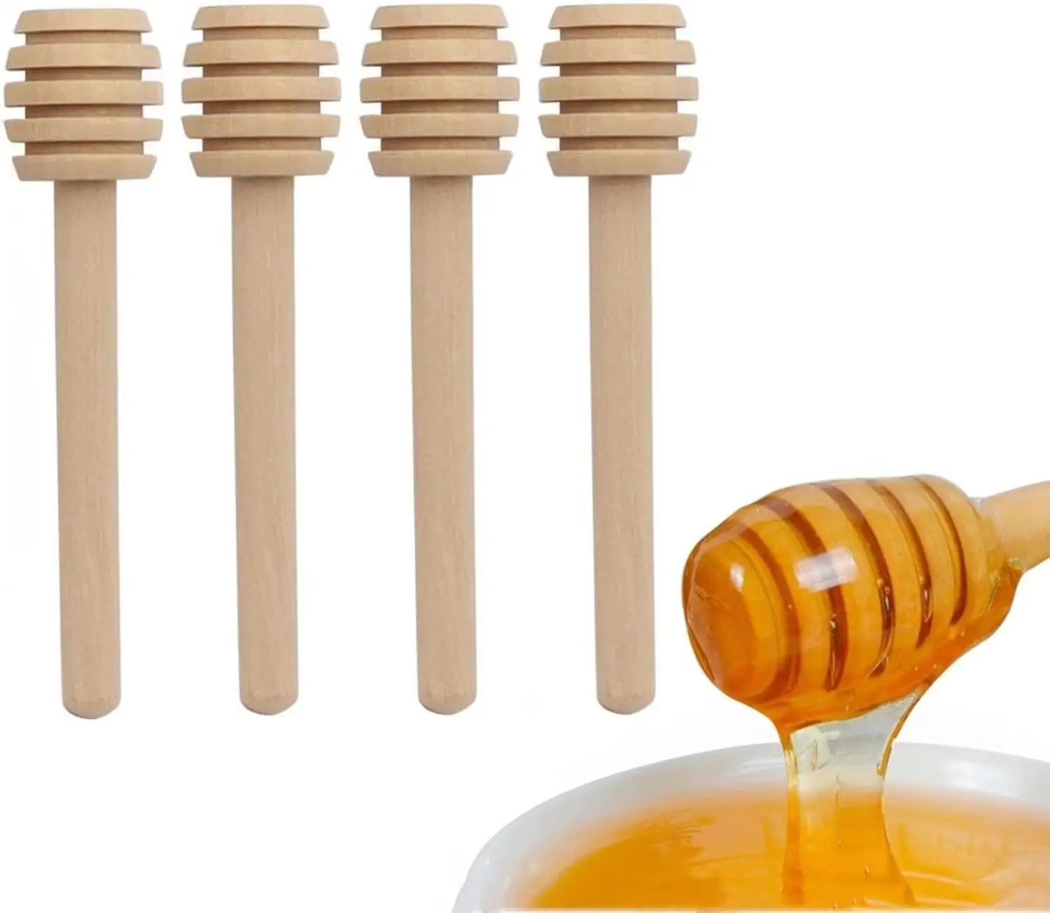 4 Pcs Wooden Honey Dippers, 3 Inch HoneyComb Sticks, Mini Honey Spoons | Honey Drizzle Stick for Collecting, Dispensing, Drizzling Honey, Syrup and Jam