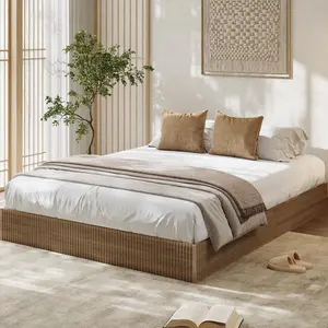 Garvee King Bed Frame with Wooden Platform, Striated Design, Low Profile, Minimalist Noise-Free Base, Easy Assembly, No Box Spring Needed, Walnut Finish