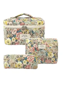 Floral Pattern Makeup Bag Set, 3 Counts/set Large Capacity Cosmetic Storage Bag,Zipper Makeup Organizer Pouch, VersatileStorage Bag, Cosmetics Organizer