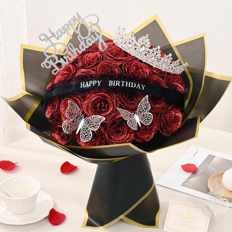 Flower City Glitter Roses Bouquet,Birthday Gifts for Women Mom, 36 Champagne Rose for Grandma Wife Friends