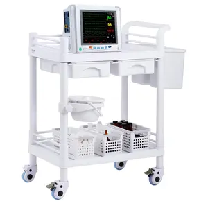 VEVOR 2 Tiers Lab Carts, Lab Utility Cart with 2 Trays, 2 Drawers & 4 Silent Wheels, Mobile Medical Cart with PP Material, Lab Rolling Cart with 3 Trash Cans for Lab, Clinic, Hospital, Salon, White