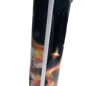 skull with orange-yellow flames and saying