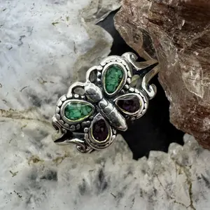 Carolyn Pollack Sterling Silver Turquoise & Amethyst Chip Inlay Butterfly Ring For Women