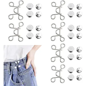 6 Set Pant  Tightener, Adjustable  Buckle Set, Jean Buttons Pins, No-Sewing  Adjustment Clip to Size Down, Jeans Button Replacement Pant Clips for Women(