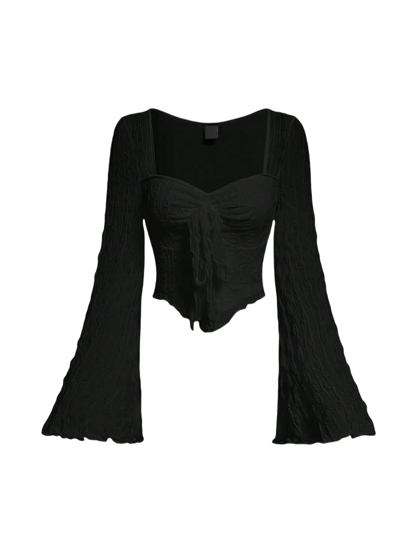 Women's Lace Bell Sleeve Top, Gothic V Neck Bow Front Shirt, Y2K Sweet Lolita Slim Fit Sheer Transparent Blouse, Daily Wear & Date Night, Long Sleeve, Elegance, Aesthetic