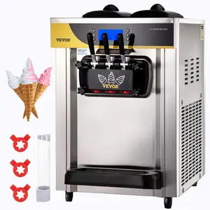 VEVOR Commercial Ice Cream Maker,  22-30L/H Yield, 2200W Countertop Soft Serve Machine with 2x6L Hopper 2L Cylinder LCD Panel Puffing Shortage Alarm, Frozen Yogurt Maker for Restaurant Snack Bar, Silve