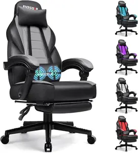 Gaming Chair with Massage, Ergonomic Heavy Duty Design with Footrest and Lumbar Support, Large Size Cushion High Back Office Chair, Big and Tall Gaming Computer Chair for Kids