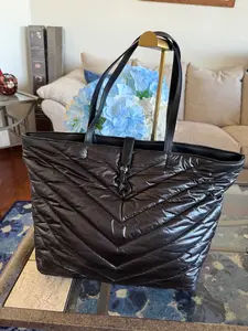 Pre-owned Rebecca Minkoff Nylon Tote Bags Large Black Puffy Tote with Chevron Quilting