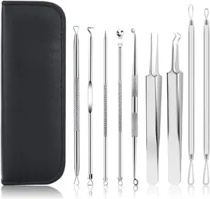 Blackhead Remover & Pimple Popper Tool Kit 9 PCS with Stainless Steel Tweezers & Travel Case, Professional Acne Zit Extraction Kit, Whitehead Comedone Extractor for Facial Nose