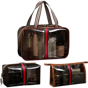 3Pcs Clear Makeup Bags Transparent Cosmetic Toiletry Bags with Zipper & Handle Waterproof PVC Travel Organizer Pouch for Toiletries Skincare & Accessories Large Medium Small Sizes