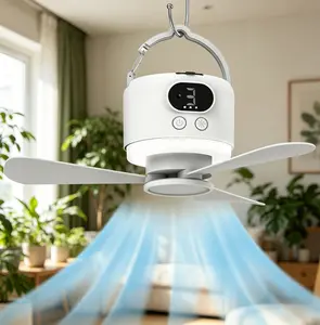 10400mAh Rechargeable Camping Fan with Light & Remote - 11" White Portable Ceiling Fan, 3 Speeds, Power Bank Function for Tent, RV, Canopy & Outdoor Use