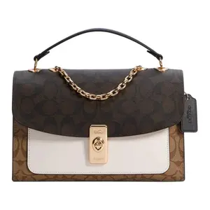 COACH Lane 26 Crossbody Handbag for Women – Fashionable Color-Block Canvas and Leather Tote in Brown and White