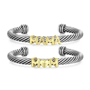 MYTYS Mother's Day Gift Twisted Cable Cuff Bracelet for Women Adjustable Bangle Charm Wrist Personalized Jewelry Trendy Jewellery Accessories