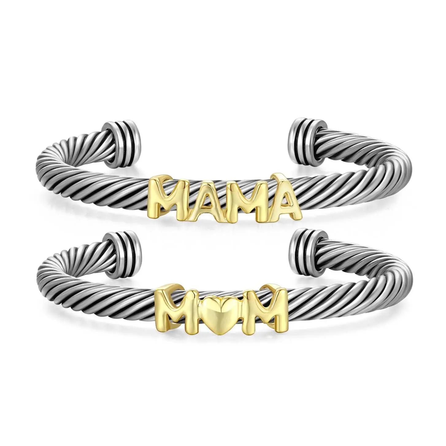 Mytys Mother's Day Gift Twisted Cable Cuff Bracelet for Women Adjustable Bangle Charm Stainless Steel Wrist Personalized Jewelry