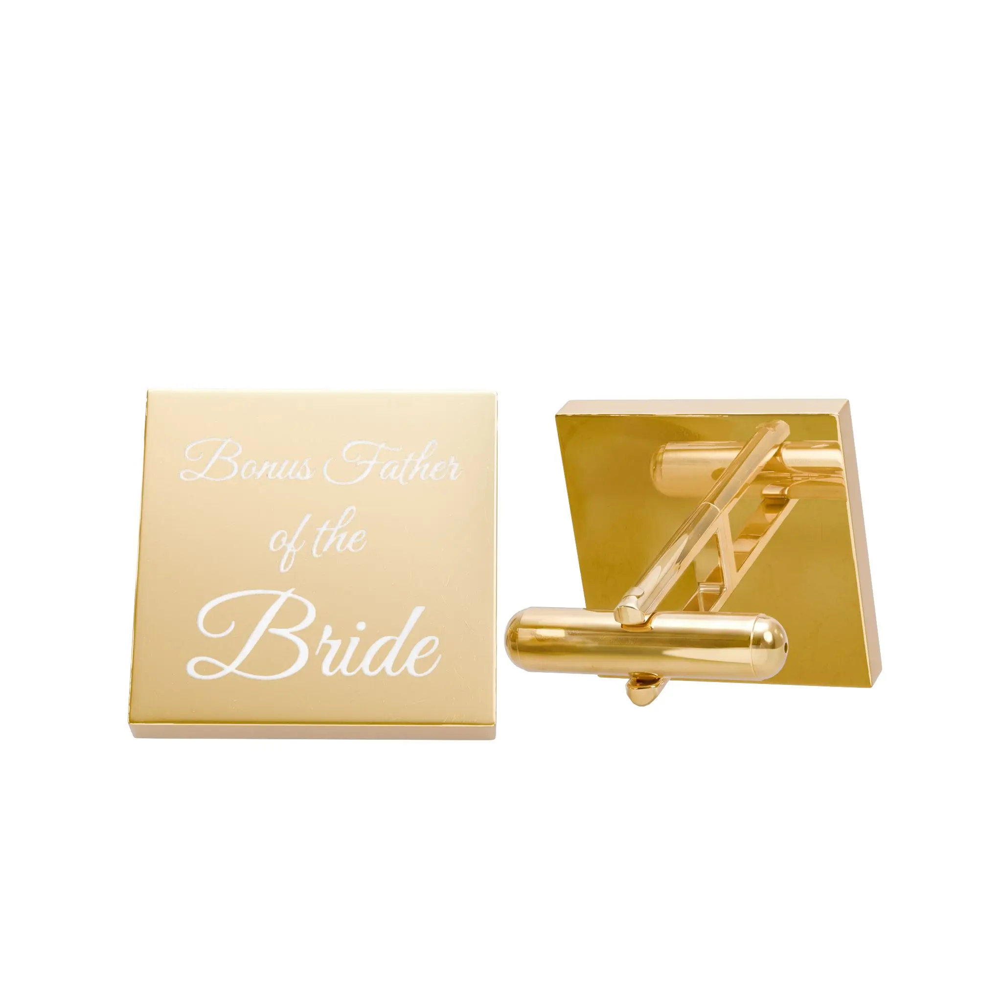 Bride Engraved Cufflinks | Gold Square Cufflinks for Wedding Attire