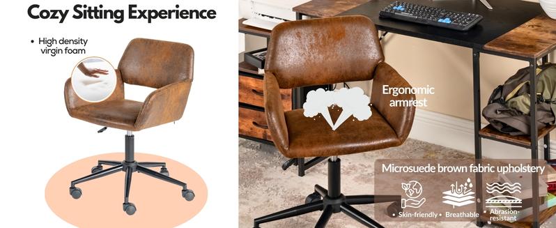 Homy Casa Ross Classic Upholstered Suede Fabric Office Chair with Mid-Back Support Adjustable Height 360-Degree Swivel for Home Bedroom Makeup Studying & Small Spaces Ergonomic Vanity Chair
