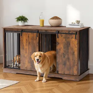 PETEMPO 60.6" Extra Large Dog Crate Furniture, 60.6''L×21.3''W×31.9''H(176 lbs), Dog Crate Furniture for 1 or 2 Dogs, with Divider and Sliding Doors for Small/Medium Dogs, Dog Kennel Furniture Indoor as TV Stand, Pet Valentine's Day