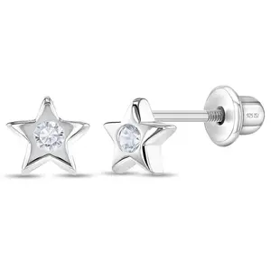 CZ Star Clear Baby / Toddler / Kids Earrings Screw Back - Sterling Silver