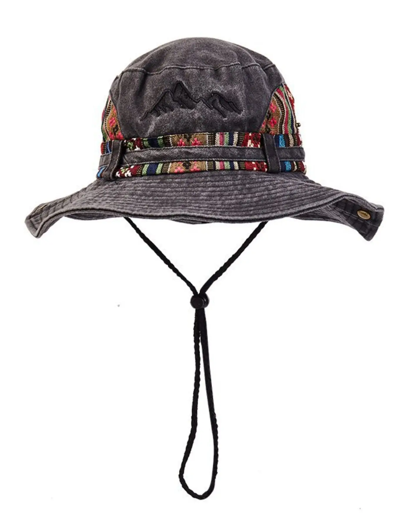 Vintage Ethnic Embroidered Bucket Hat, Adjustable Drawstring, Outdoor Adventure Sun Protection Cap, Summer Sports Cap, Unisex for Hiking and Camping, Adjustable Casual Hats, Sunscreen Leisure Hat