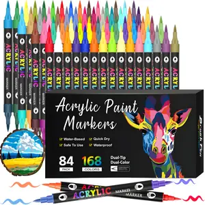 Acrylic Paint Markers, Art Marker Set, Dual tips Dual Color Acrylic Paint Pens for Rock Painting, Canvas, Wood, Glass, Ceramic, Fabric, Plastic, Egg & Scrapbook. Soft Brush Tips Paint Pens and Paint Markers