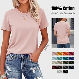 Digitex 100% Cotton Crewneck T-Shirt – Women’s Classic-Fit Short Sleeve Solid Color Summer Top