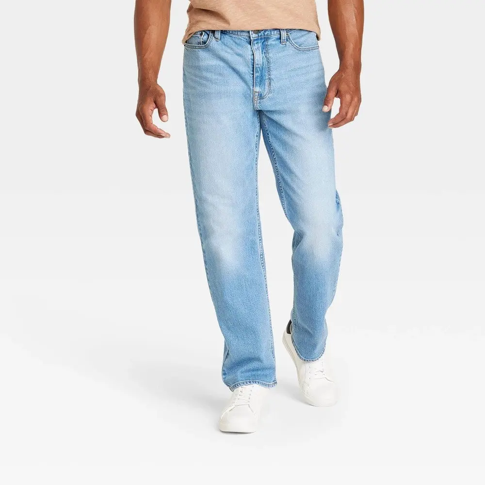 Men's Relaxed Fit Jeans - Goodfellow & Co™ Light Wash - Midweight Denim, Stretch Fabric, Mid Rise, Machine Washable