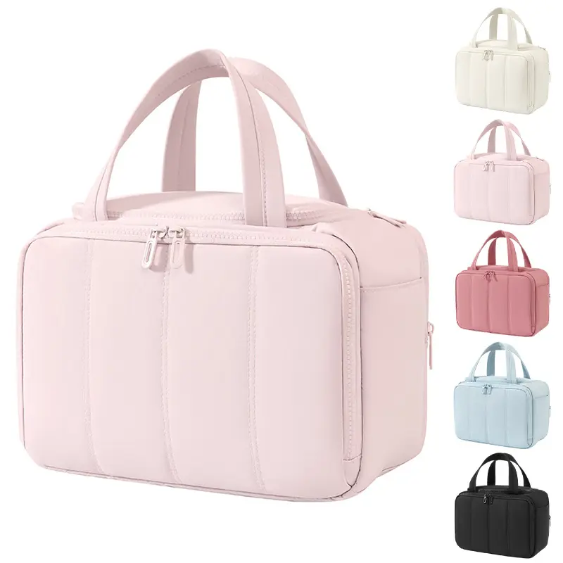 Large Travel Makeup Bag for Women,Multi Compartment Toiletry Bag with Makeup Brush Slots, Cosmetic Organizer with Luggage Sleeve Passport Pocket,Portable 3-in-1 Travel Makeup Bag